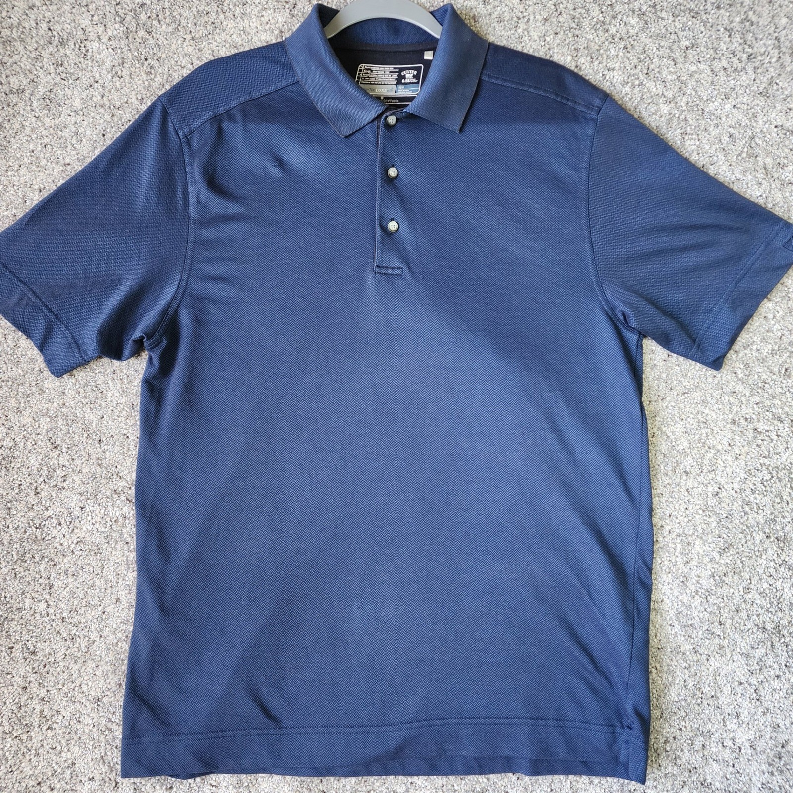 Cutter & Buck Polo Shirt Mens Large Navy Blue DryTec Luxe NanoTex Excellent