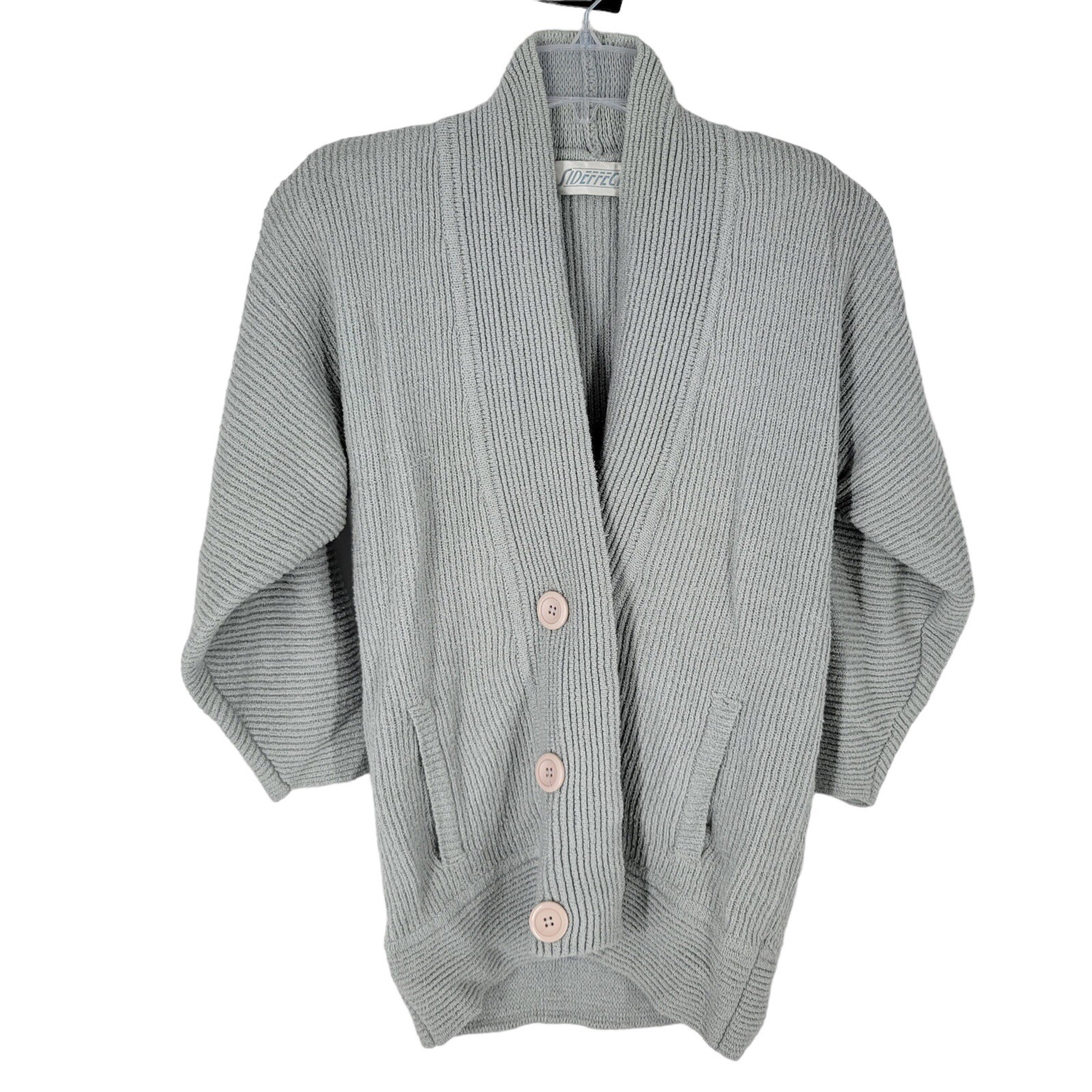 VTG Side Effects Grandpa Cardigan Gray Button Front Knit Acrylic Blend Small
