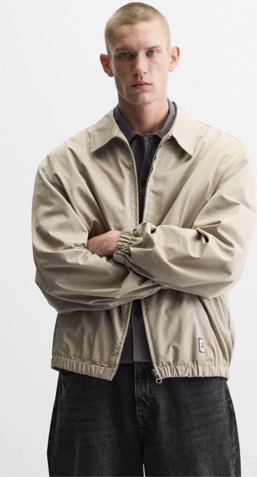 Men Zara Statement Lined Jacket Beige (Runs Big, check description for sizing)