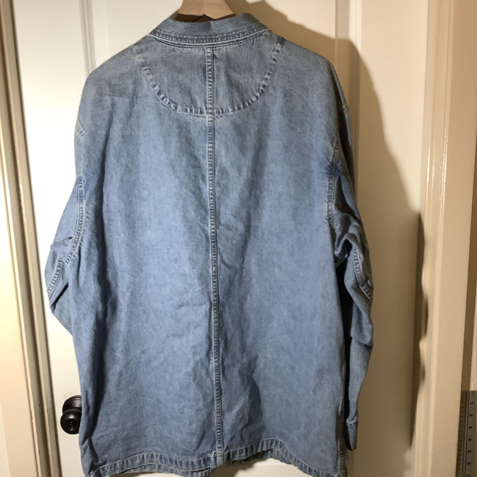 Vtg 80’s Guess USA Made Work Chore Coat 4 Blue Jeans Pocket Hip Hop Denim Xl