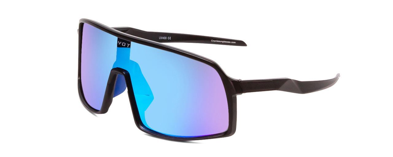 Coyote Python Sport Shield Polarized Sunglasses in Black Grey/Blue Mirror 136 mm