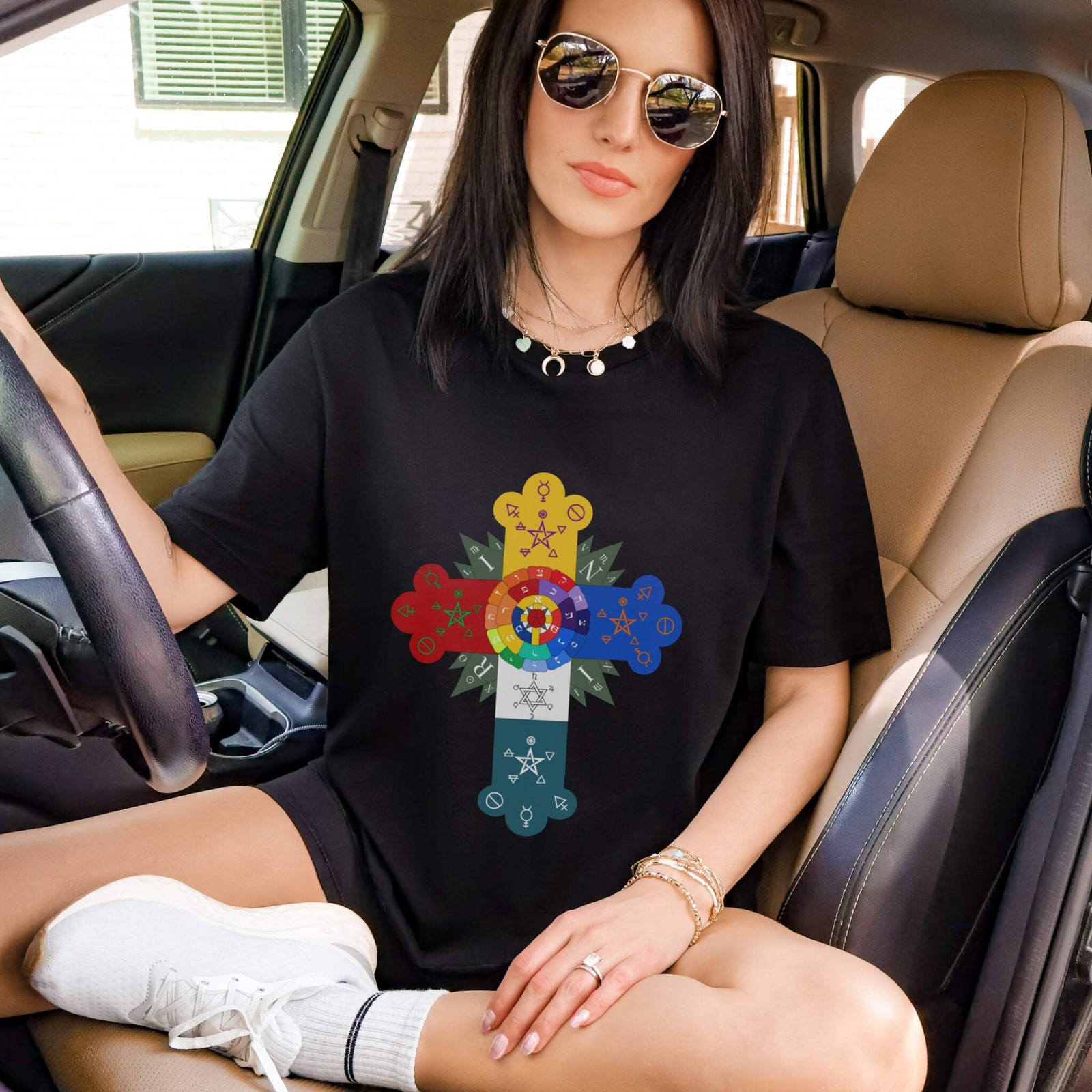 Rosy Cross Esoteric Symbols Graphic T-Shirt | Occult Art Tee