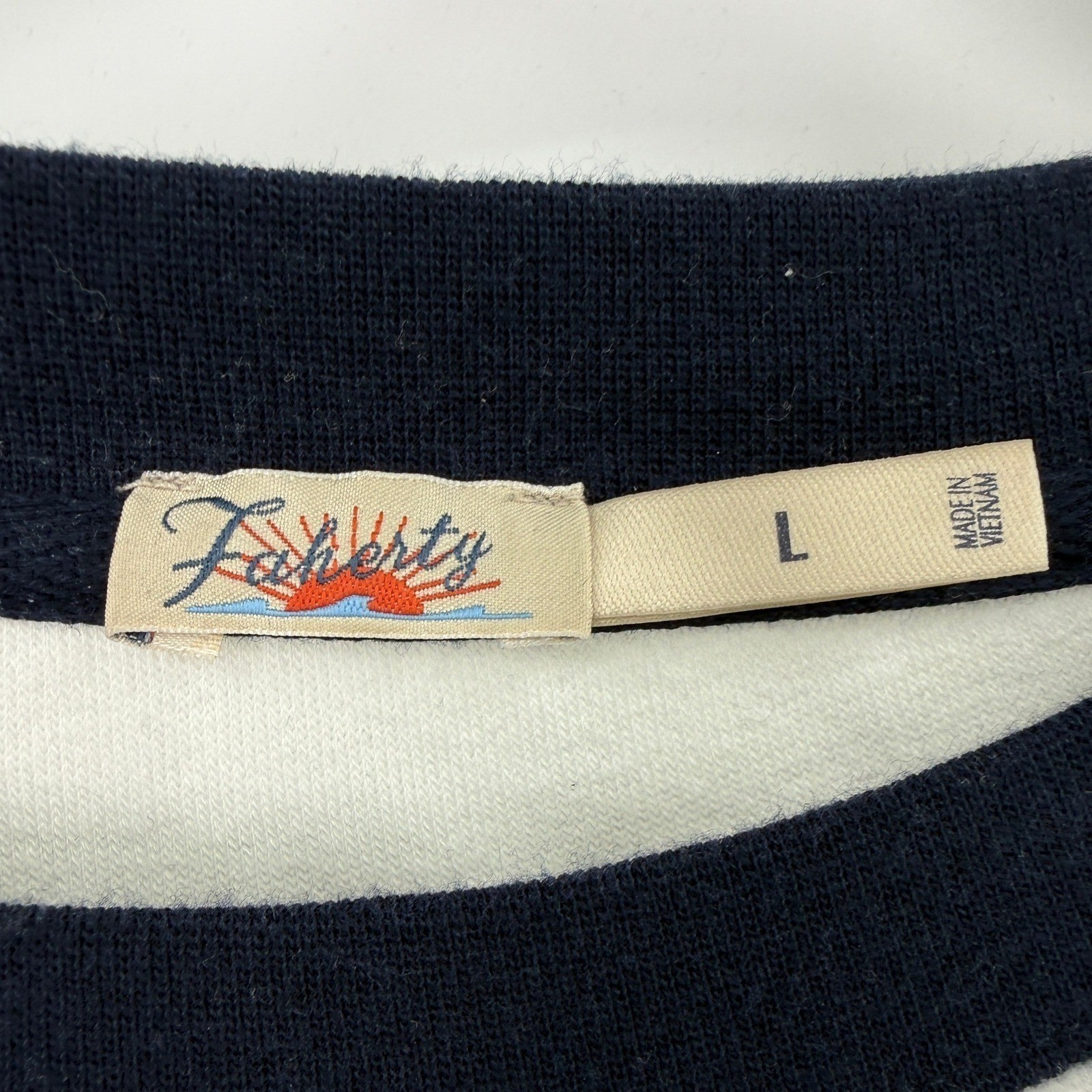 Faherty Beach Fleece Ringer Crew Women L Coastal Nautical Retro Preppy Soft