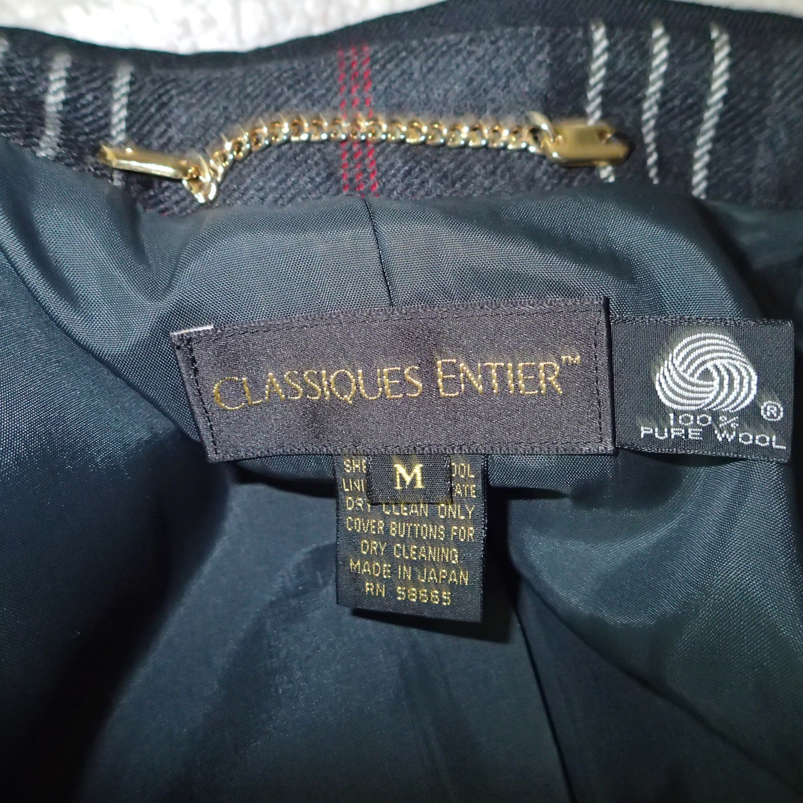 CLASSIQUES ENTIER sz M,TOP,BLAZER, tweed charcoal white red black plaid wool ar