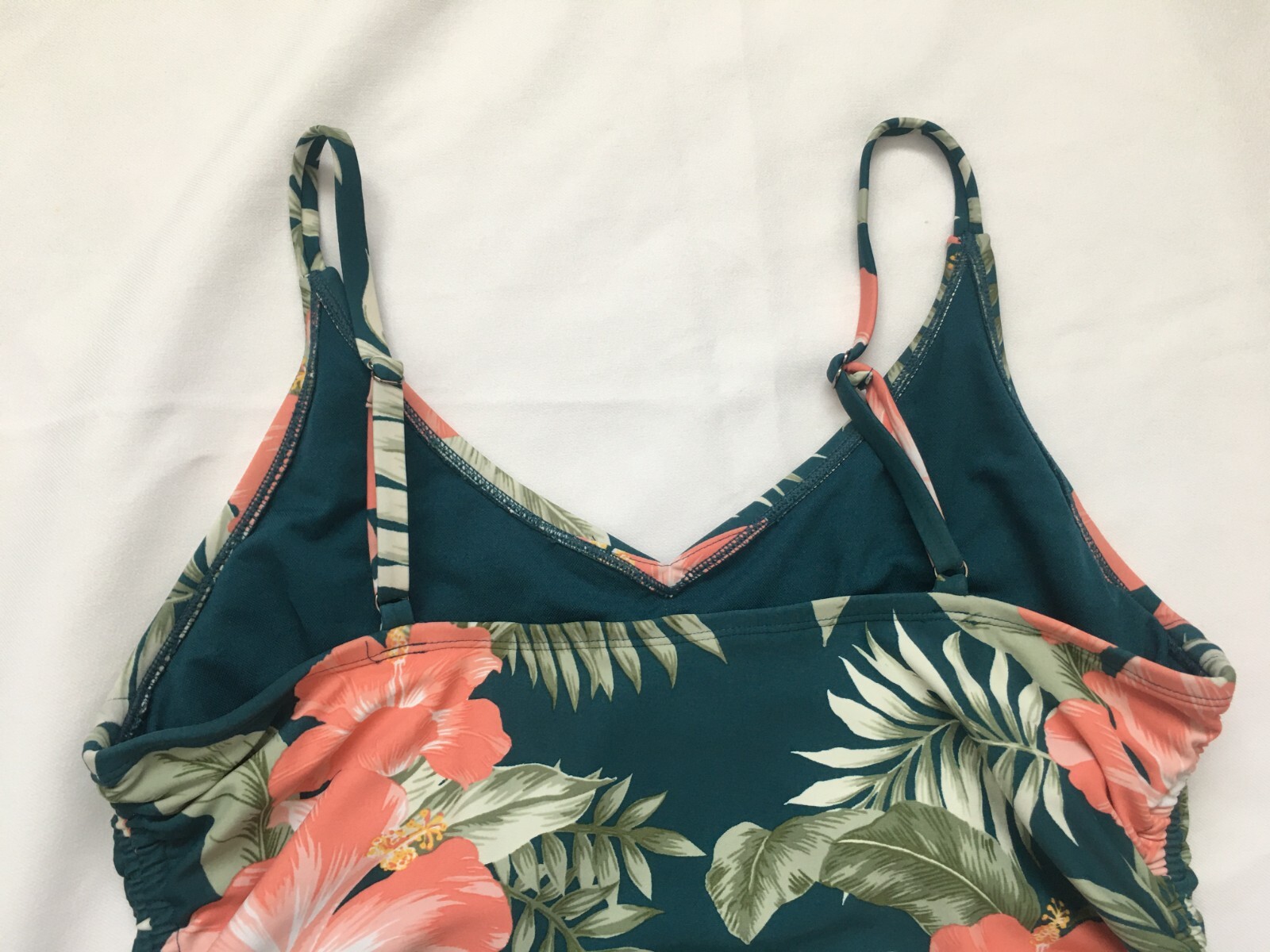 Kona Sol Womens Swimsuit One Piece Swimwear Green Floral Tropical Side Cinch…