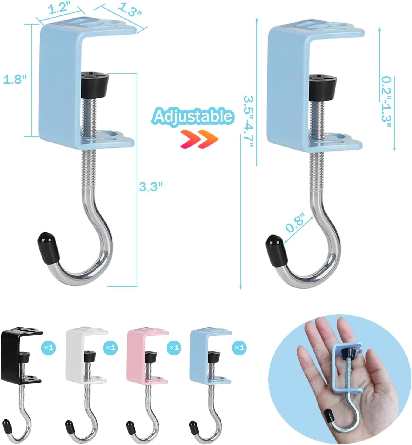 4 Pack Adjustable Purse Hooks for Table & Desk – 50lb Capacity Heavy-Duty Alloy