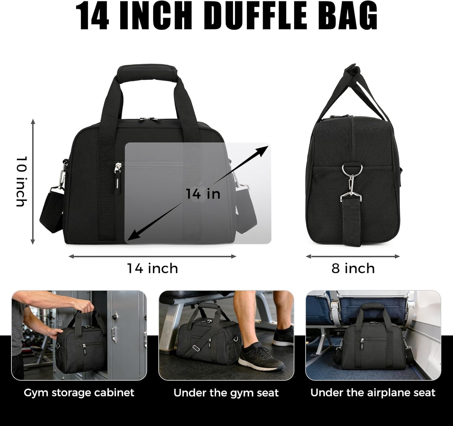 14″ Small Gym Bag Mini Duffle Travel Sports Bag Lightweight Carry-On Black