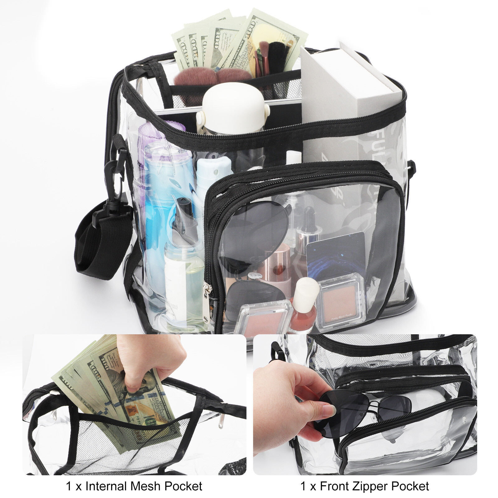 Large Clear PVC Satchel Bag Transparent Lunch Bag with Strap for Work & Travel