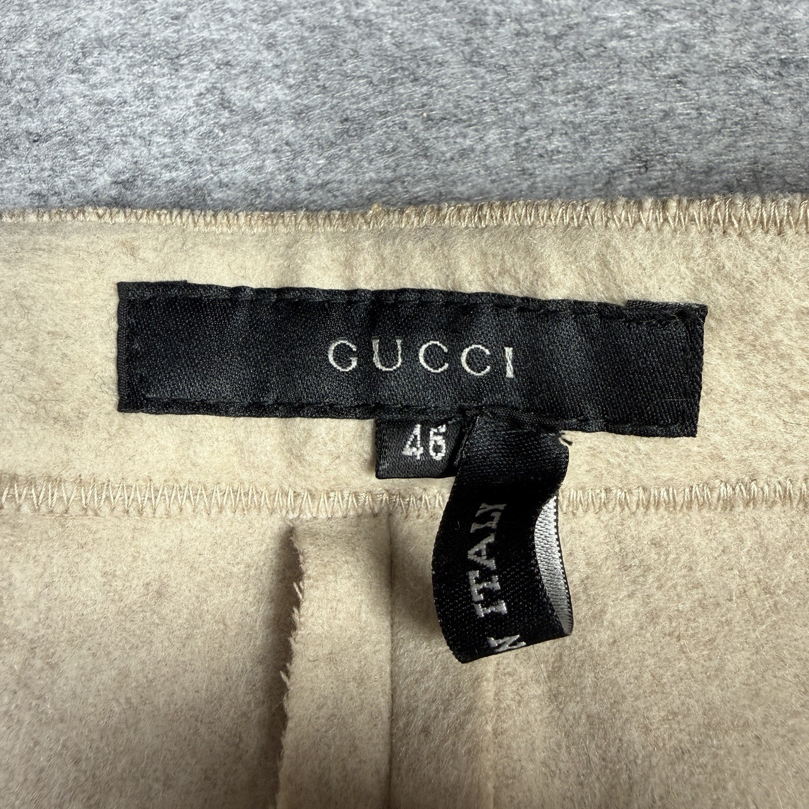 Vintage Gucci Cashmere Wool Beige Leather Buckle Women’s Dress Pants Size IT 46