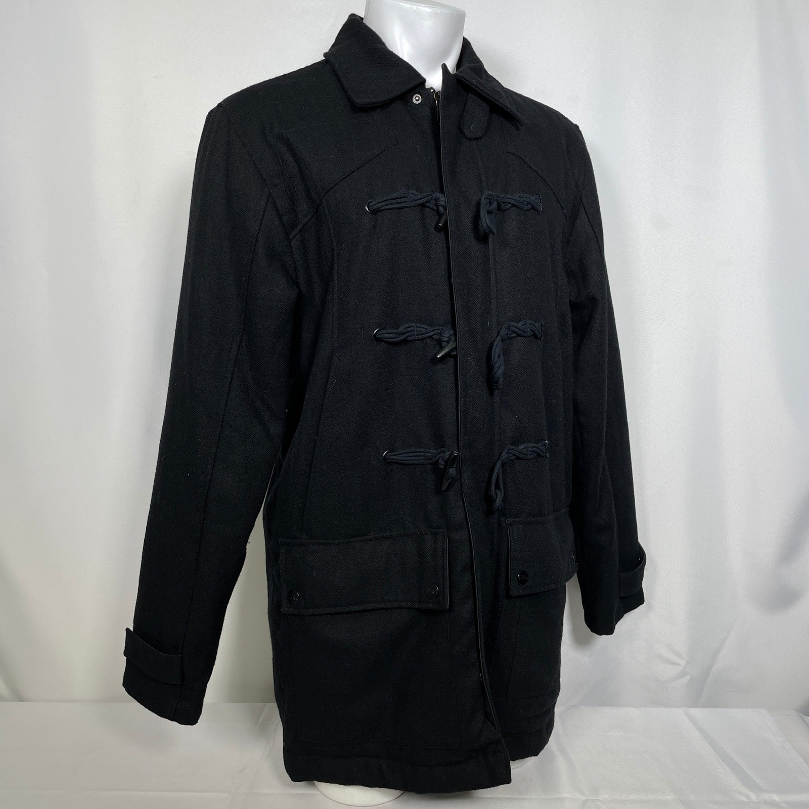 Billabong Black Wool Blend Toggle Duffle Coat Jacket Men’s XL