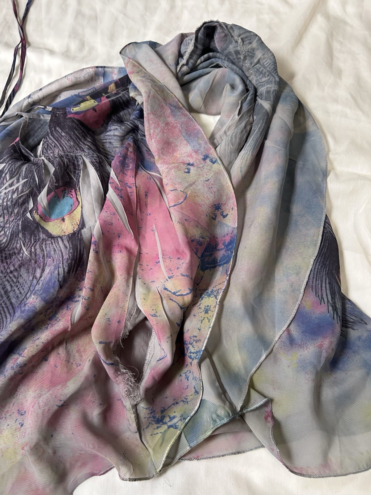 Bongo VTG Poncho Kaftan Medium Peacock Multicolor Grey Blouse Top Y2K Vintage