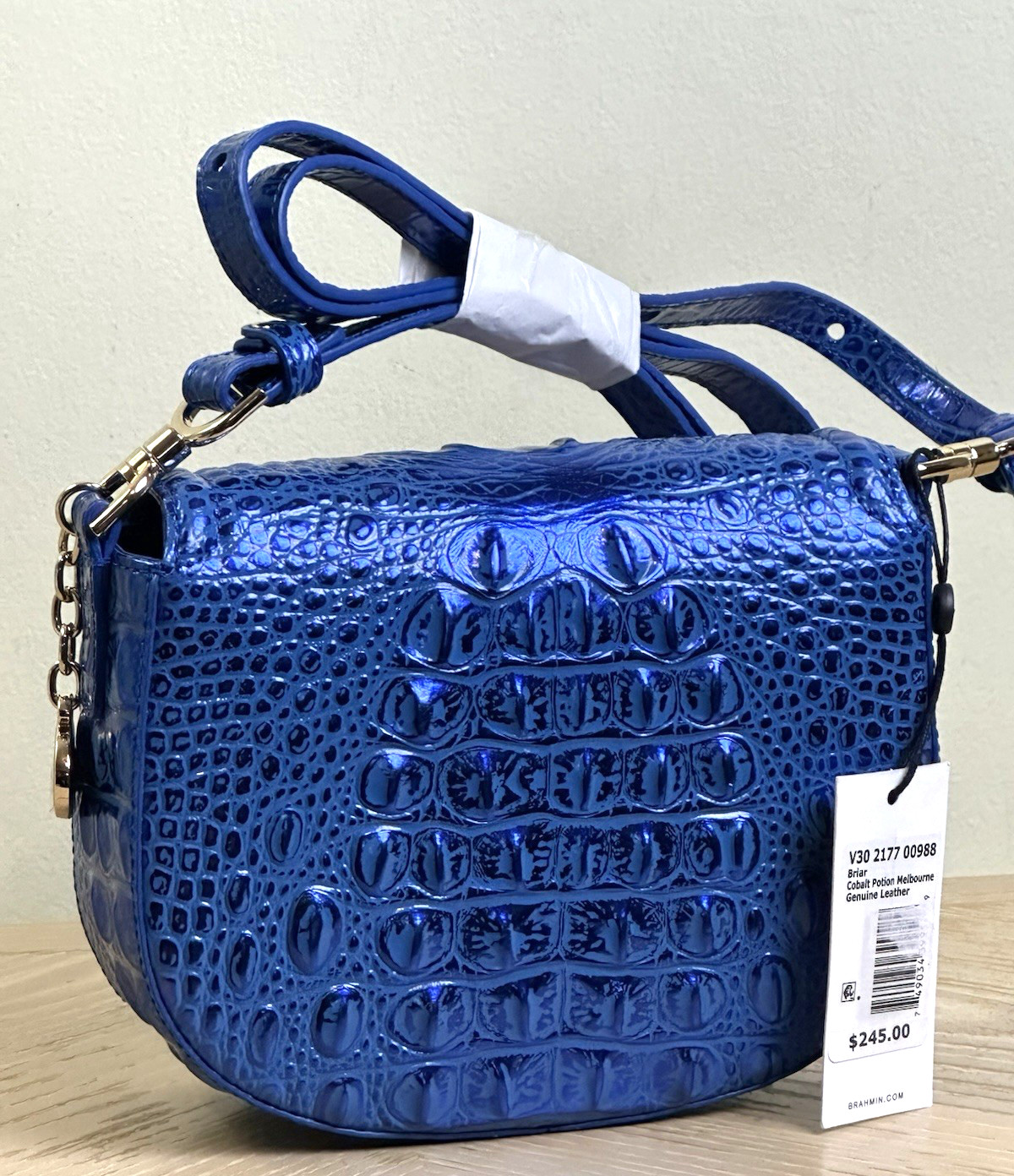 NWT BRAHMIN BRIAR COBALT POTION BLUE METALLIC LEATHER CROSSBODY SMALL HANDBAG