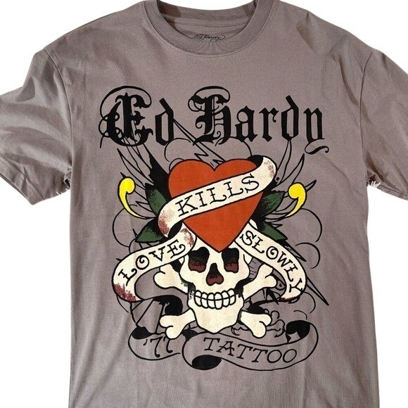 Ed Hardy Love Kills Slowly Tattoo Graphic Tee Shirt Size S