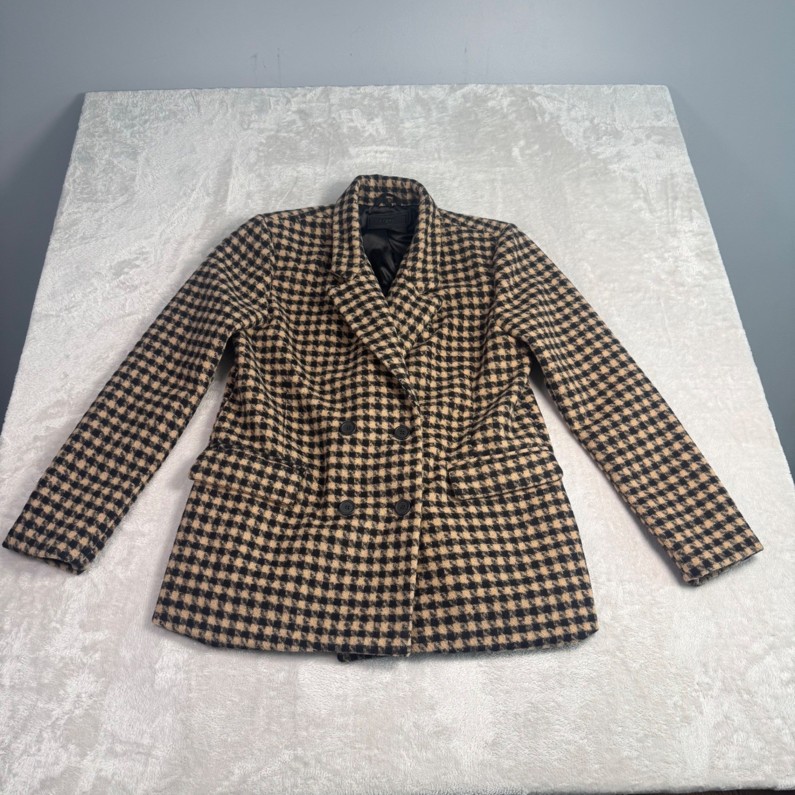 BLANKNYC Womens Houndstooth Wool Blend Double Breasted Blazer Jacket L Black