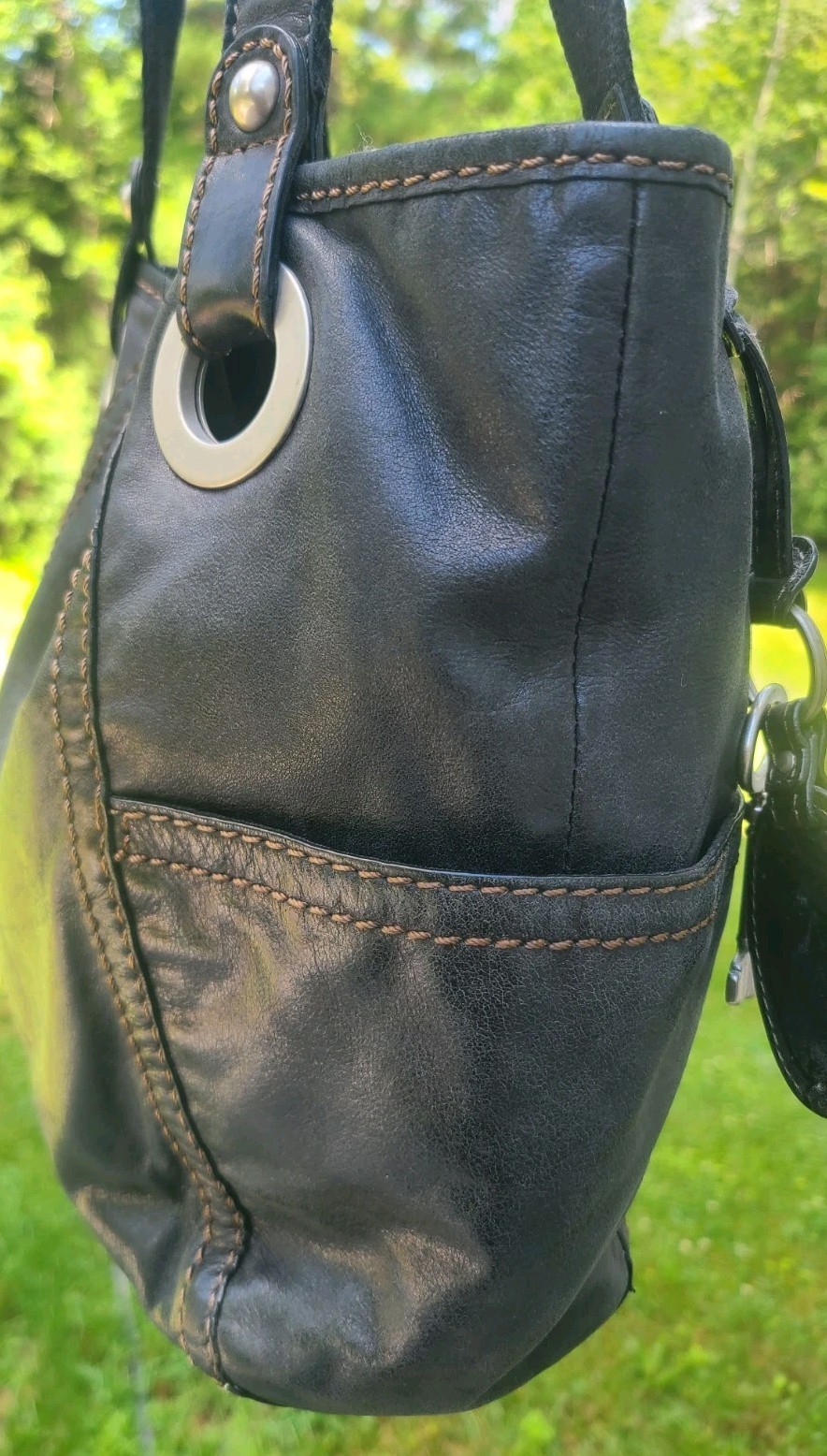 FOSSIL HATHAWAY Shoulder Bag Tote Satchel Purse Black Leather