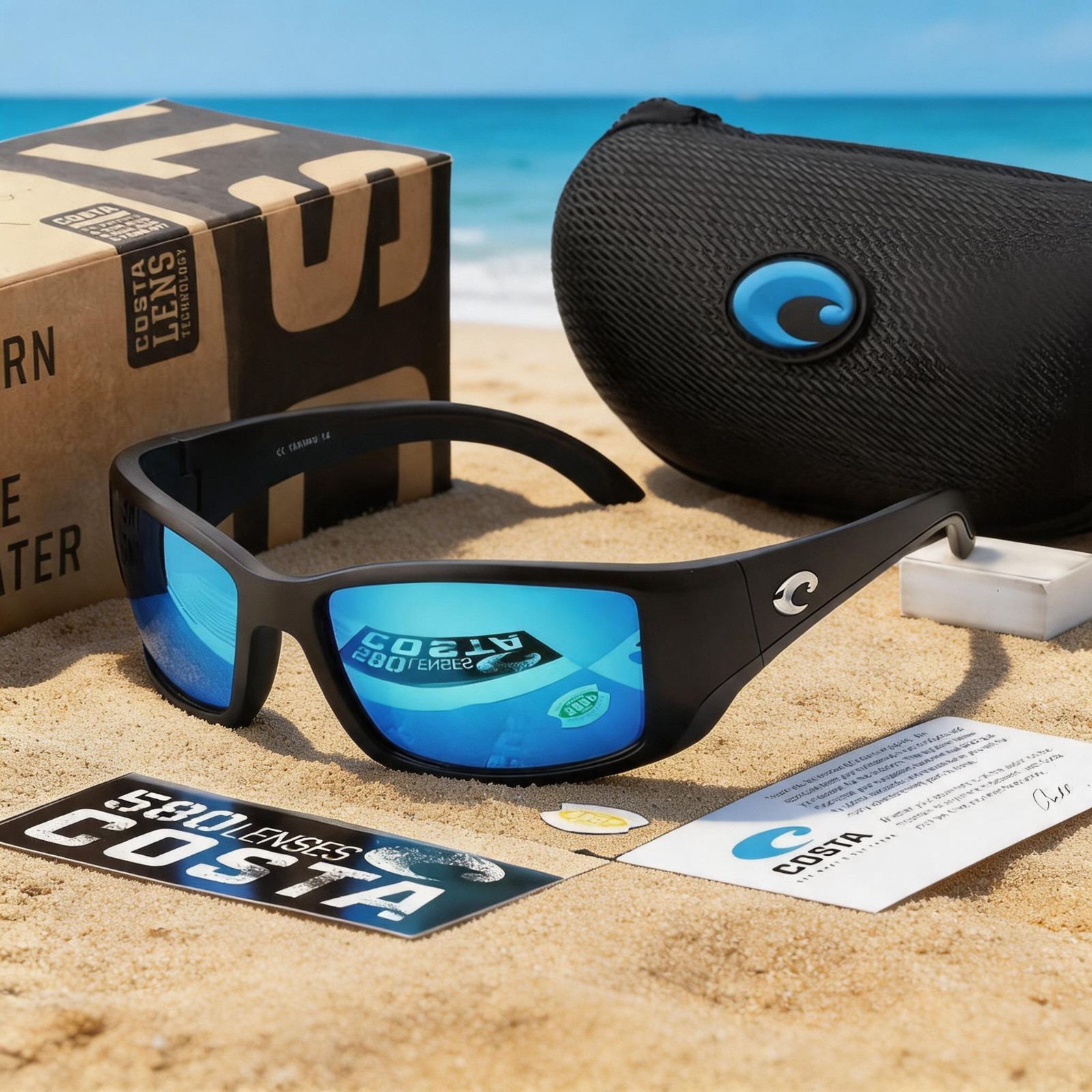 Costa Del Mar BLACKFIN Matte Black/ Blue Mirror Polarized 580P Sunglasses