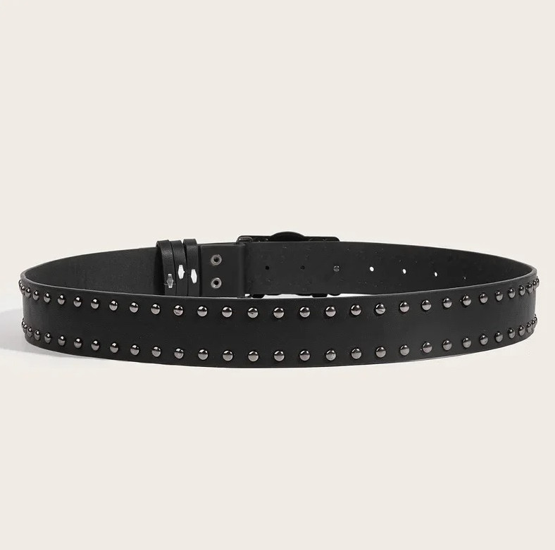 1pc 105cm/41in Punk Goth Rivet Belt Black Skull Buckle Waistband Belt – NEW