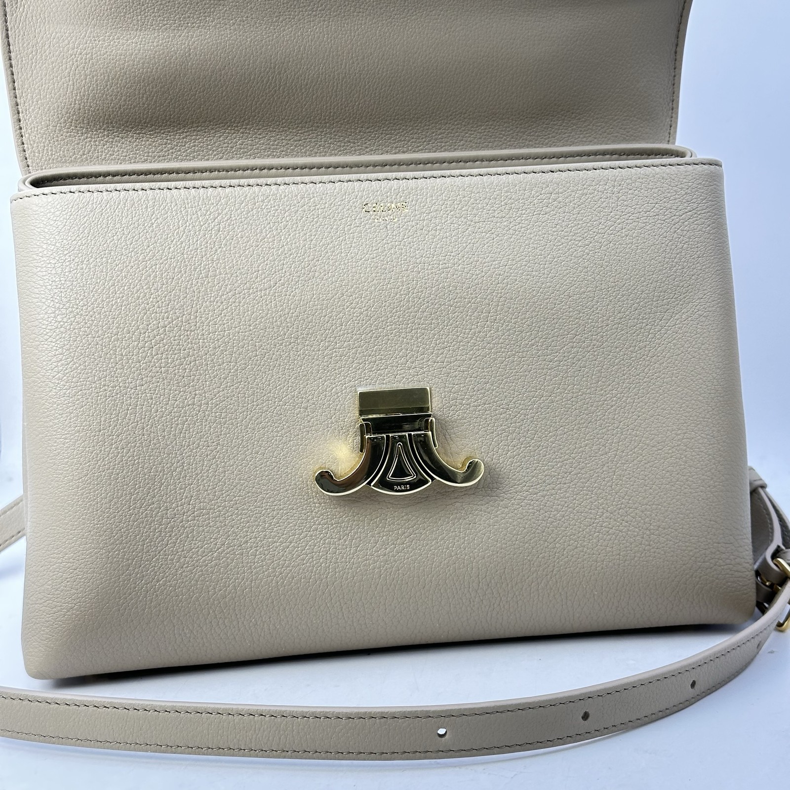 Celine Womens Medium Nino crossbody Top Handle Bag Leather Safari