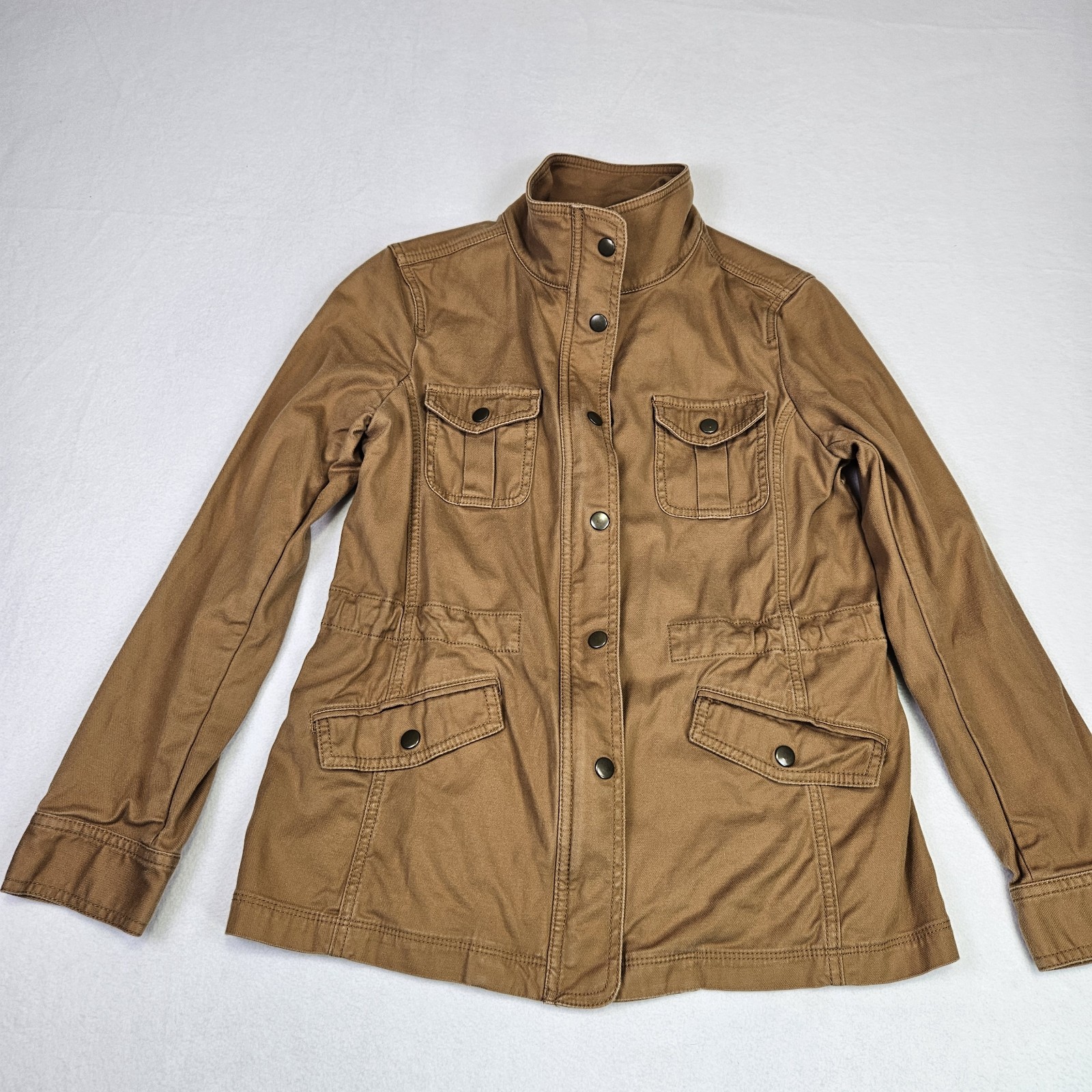 Talbots Safari Jacket Womans XS Camel Brown Twill Cotton Stretch Utility Outdoor