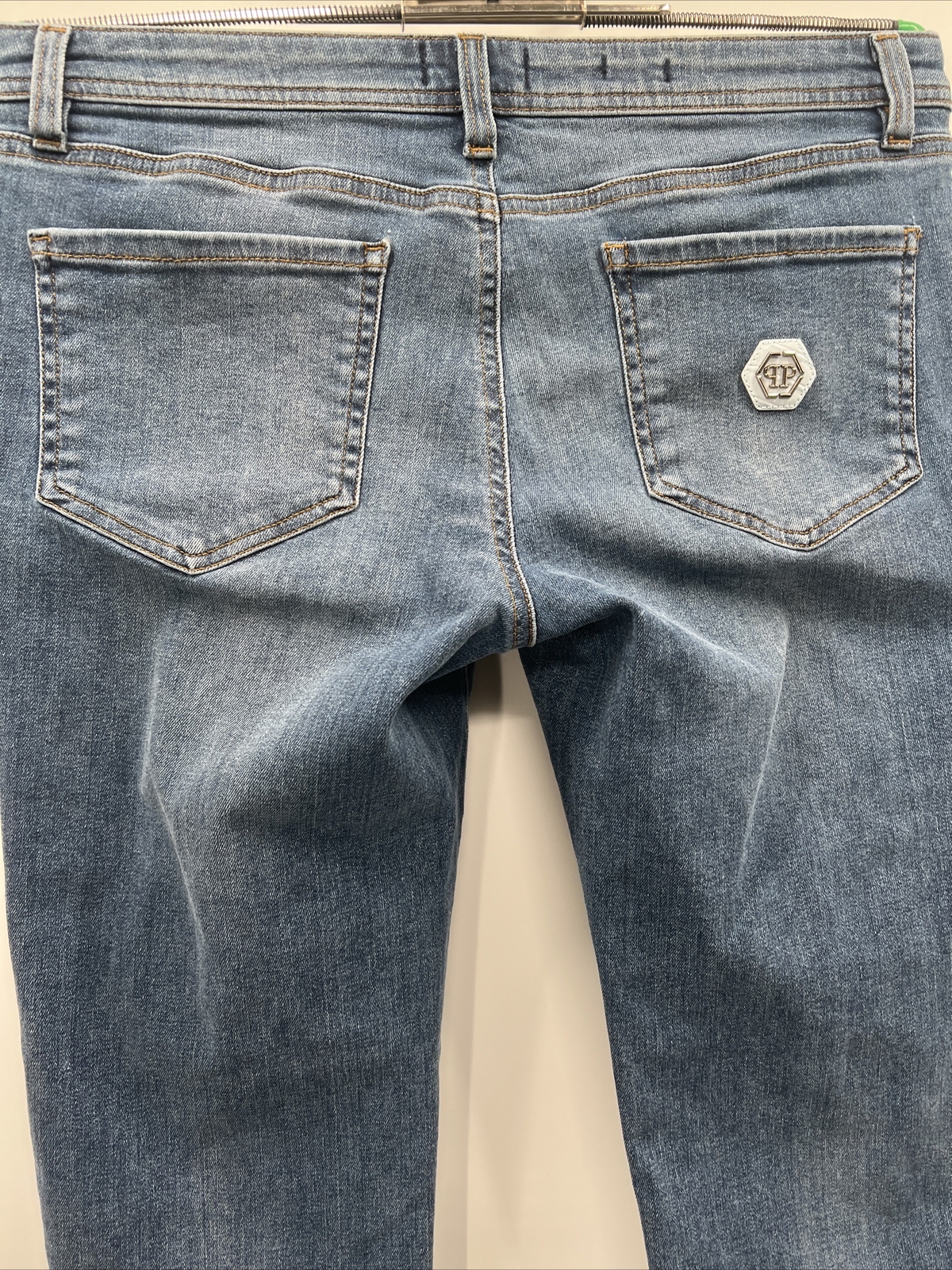 PHILIPP PLEIN ARINA Women’s Jegging Crocco Logo Blue Jeans Size 32 F18C