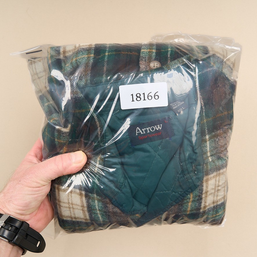 Arrow Sportswear Shacket Mens L Green Brown Plaid Lined Quilted Wool Vintage 70s