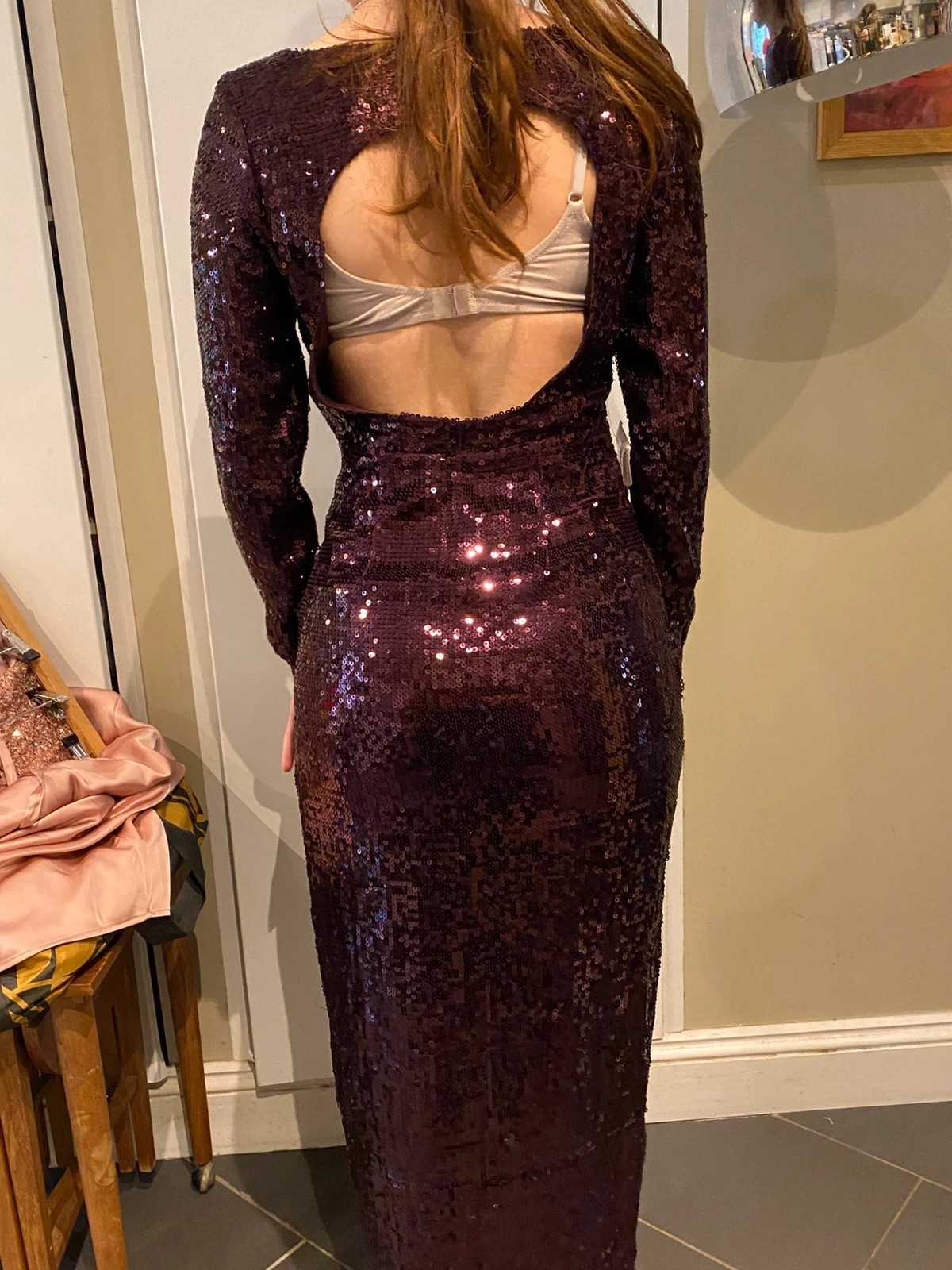 ASOS mulberry sequin maxi gown long sleeves fitted size 10 NEW