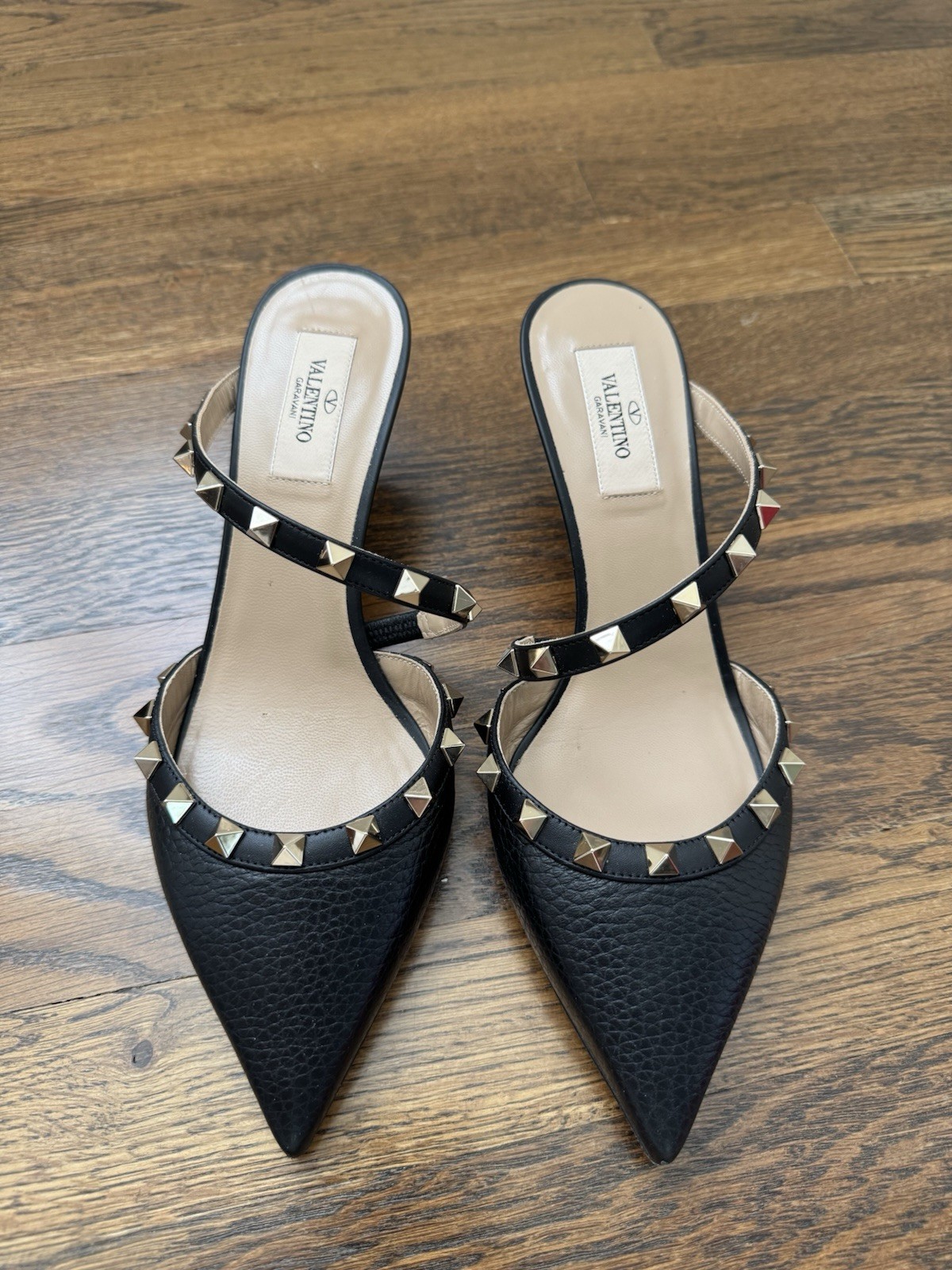 Valentino Garavani 50mm Rockstud Pointed Toe Mule In Black Size 38EU/8B