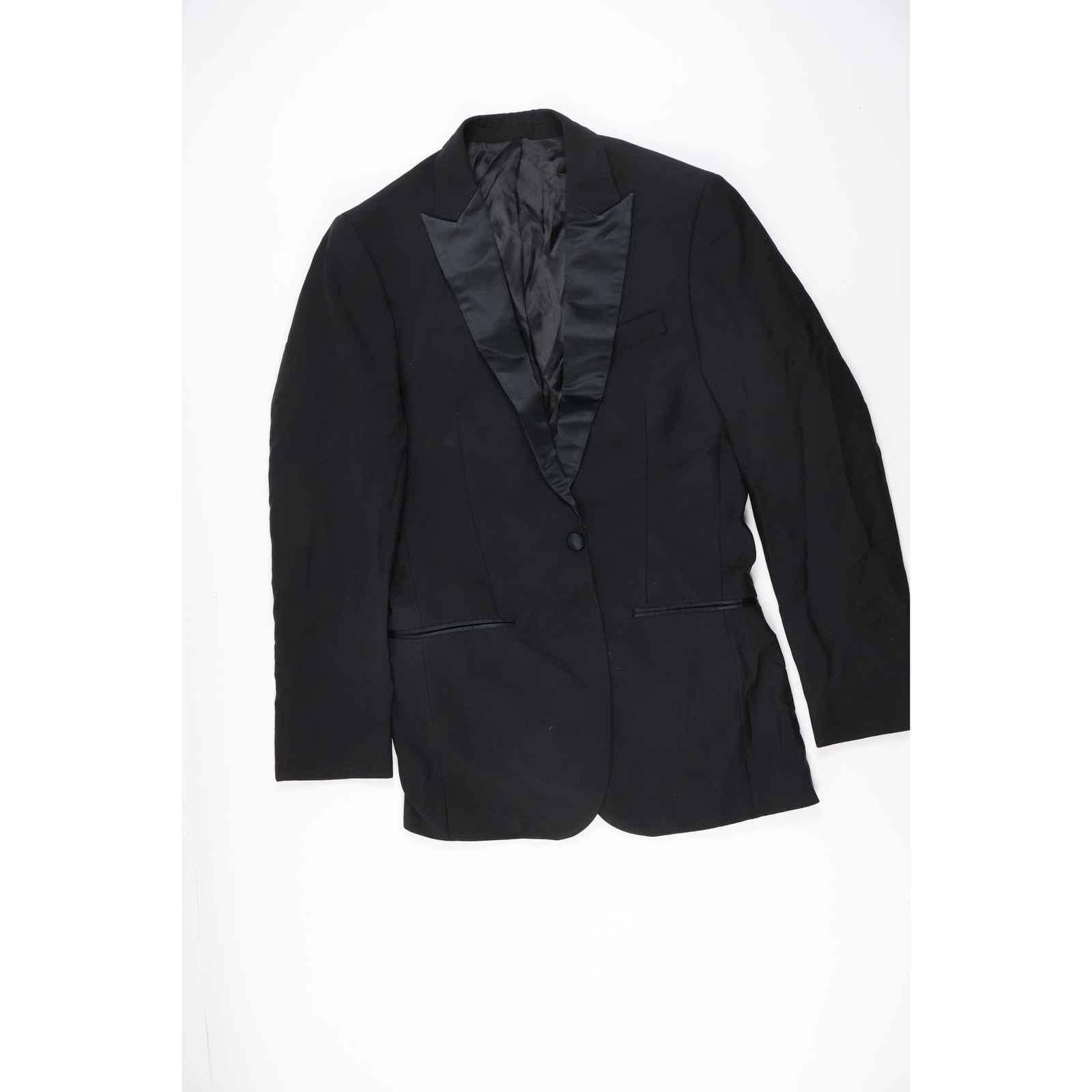The Black Tux Tuxedo Jacket Peak Lapel Black Solid 38 Wool Tollegno 1900
