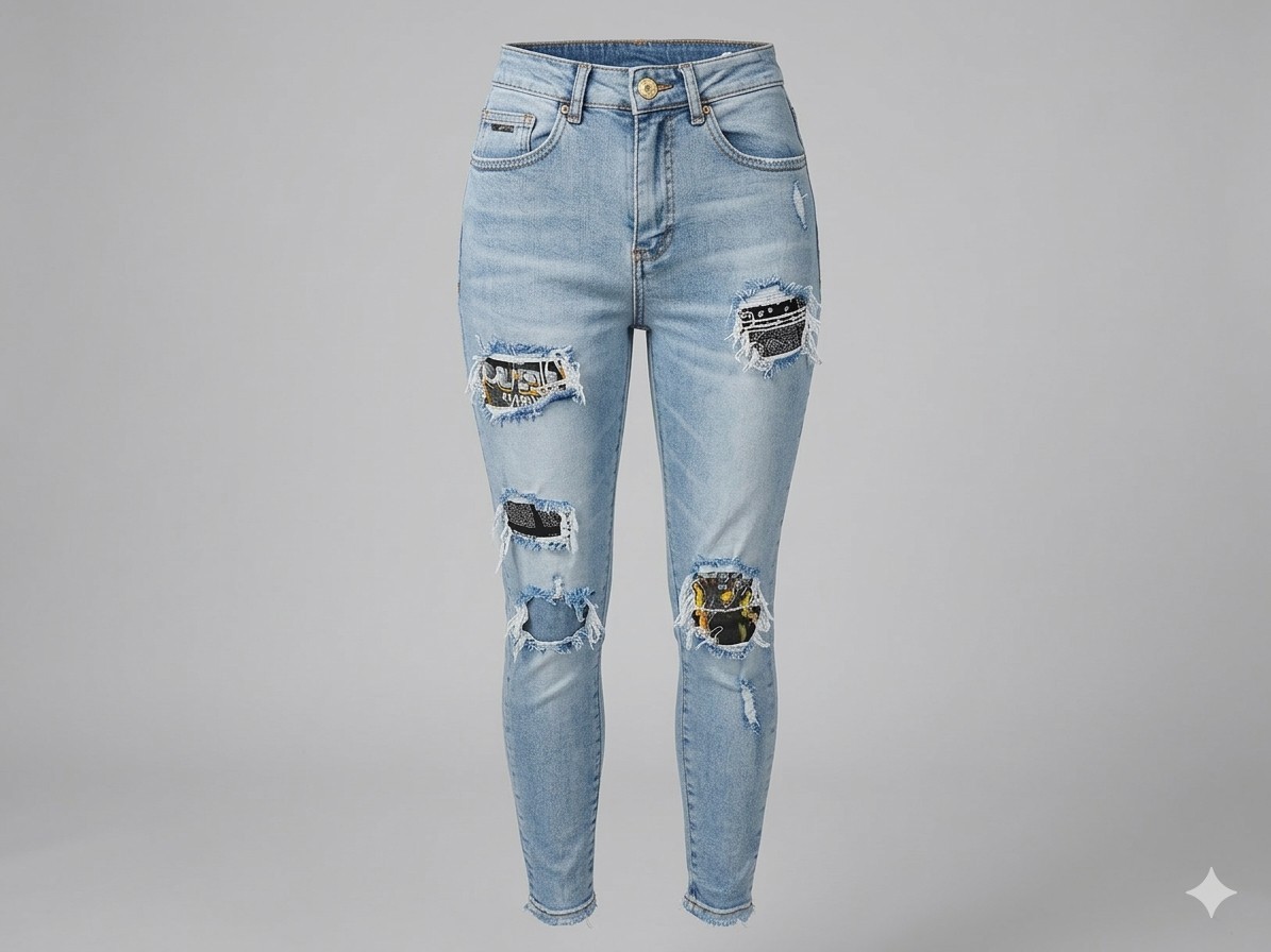 The Couture Club Distressed Skinny Jeans Mens W28 L28 Blue Bandana Patch Ripped