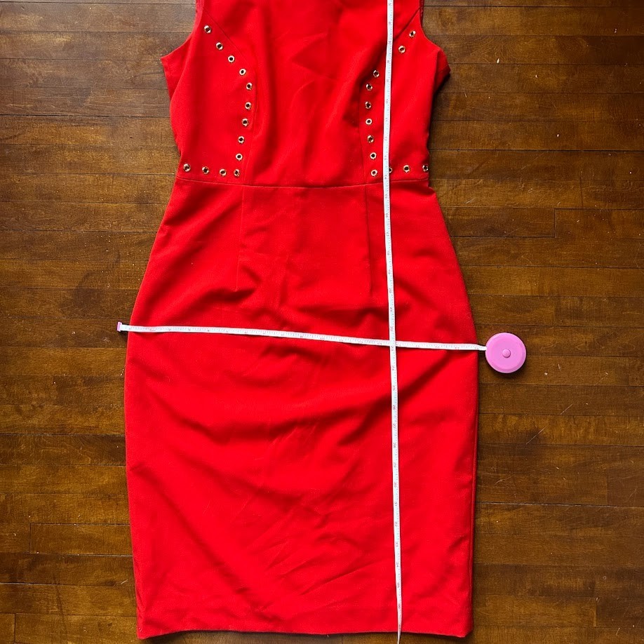 Calvin Klein Womens 4 Sheath Dress Red Gold Grommet Sleeveless Business Casual