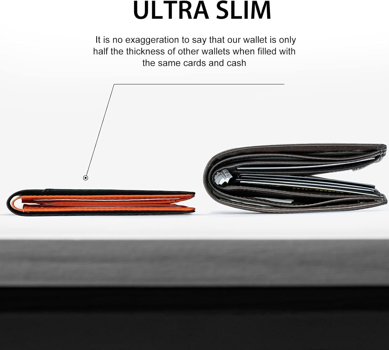 Men’s Slim RFID Leather Wallet Carbon Fiber Bifold Front Pocket Card Holder