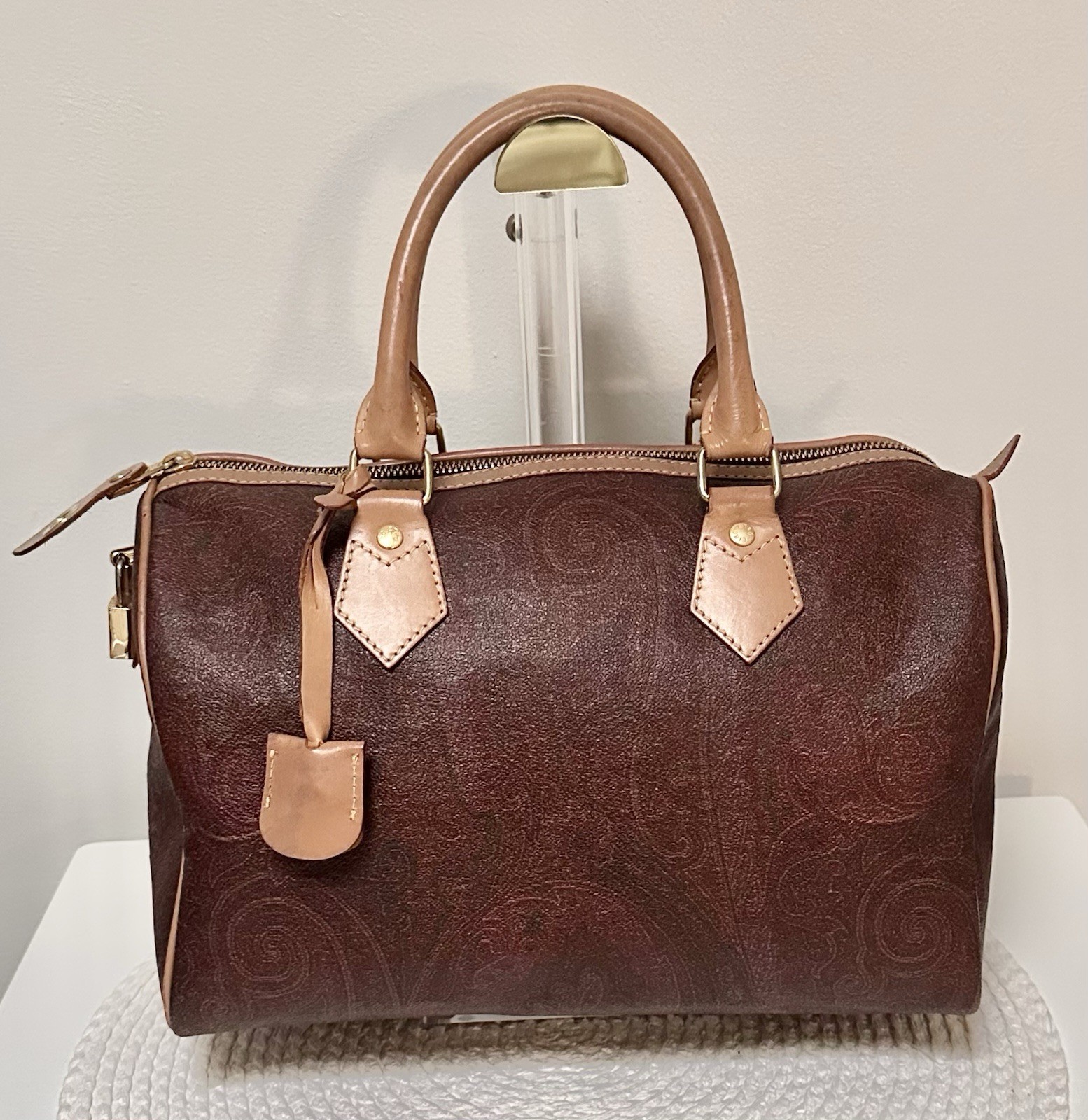 Etro Bordeaux Paisley Boston Speedy with lock and key Luxury Italy