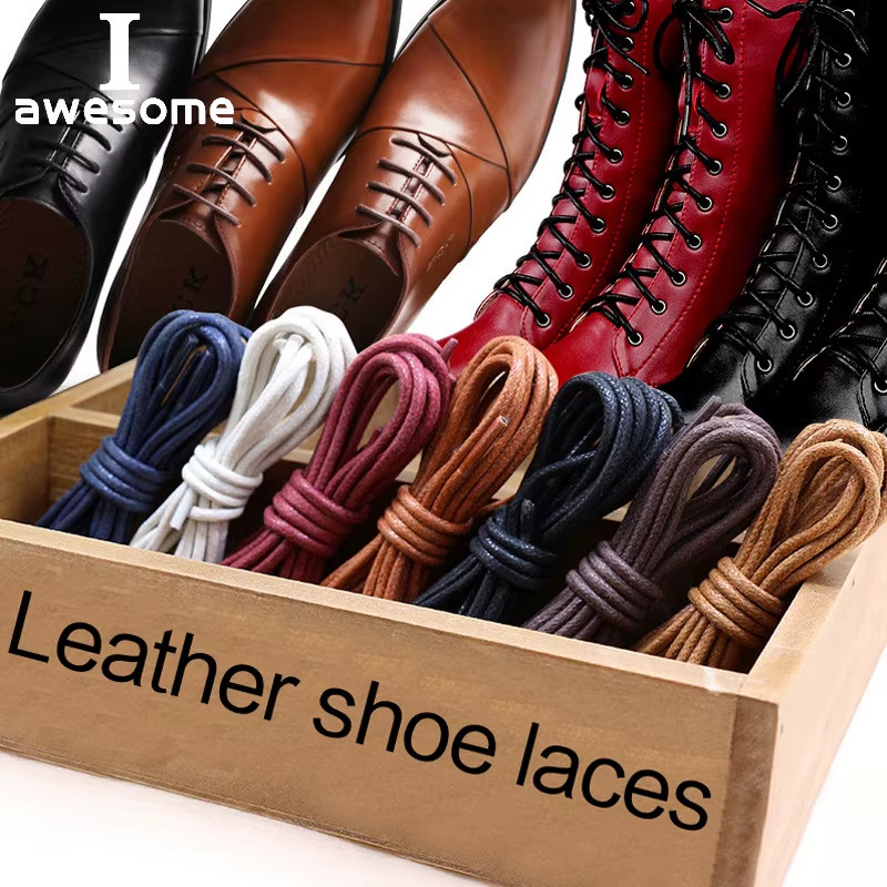 1Pair Waxed Cotton round Shoe Laces Coloured Leather Shoes Lace Waterproof Shoel