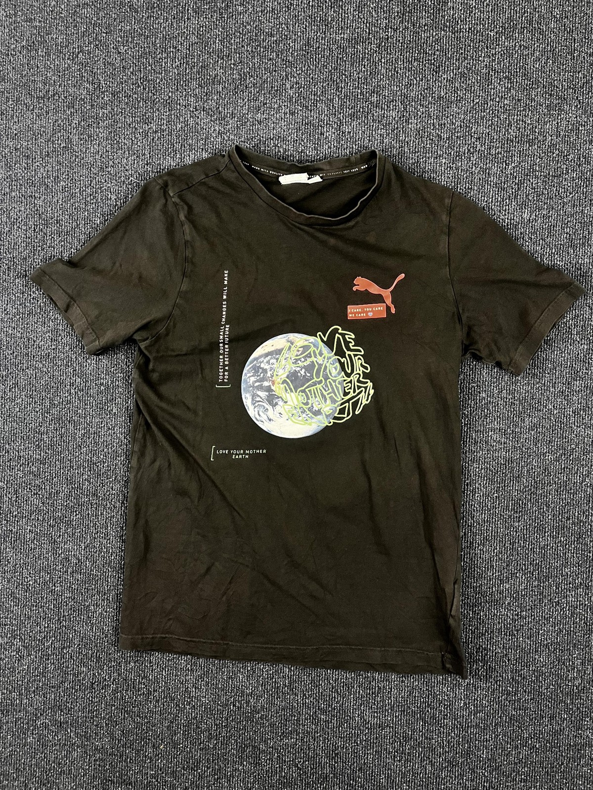 Puma Shirt Mens Medium Black Love Your Mother Earth Graphic Print Crew Neck