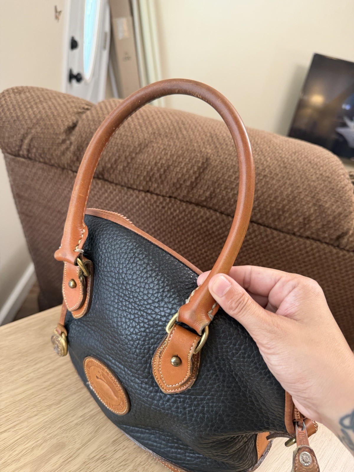 Dooney Bourke Black Leather Norfolk Satchel Vintage All-Weather