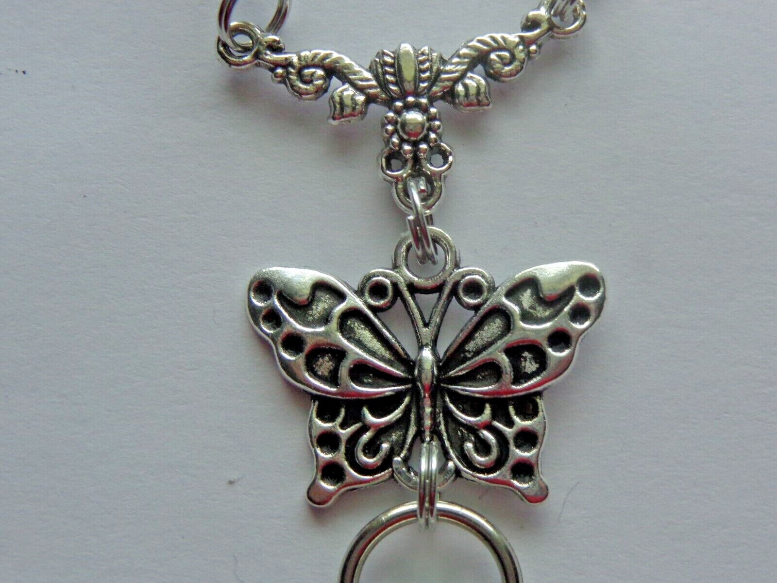 BUTTERFLY BLACK CLEAR CRYSTAL BEADS BEADED LANYARD ID BADGE HOLDER LOBSTER CLASP