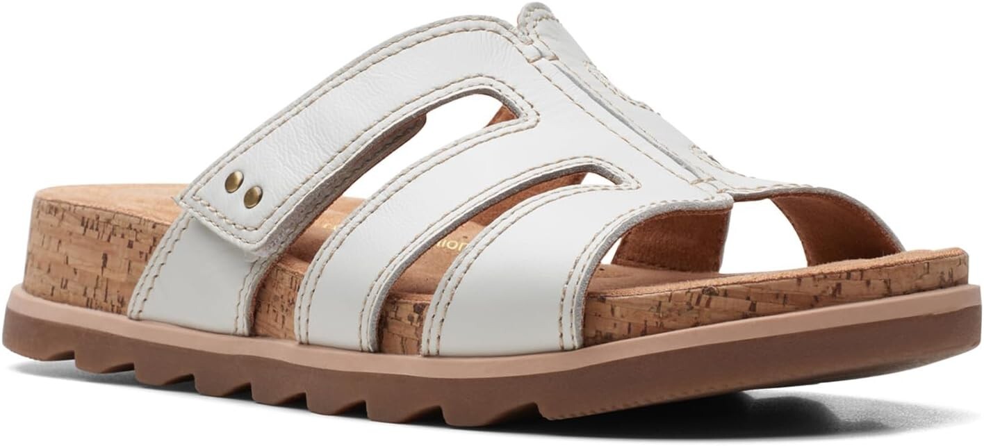 Clarks Womens Yacht Coral Slide Sandal White Leather 26172014