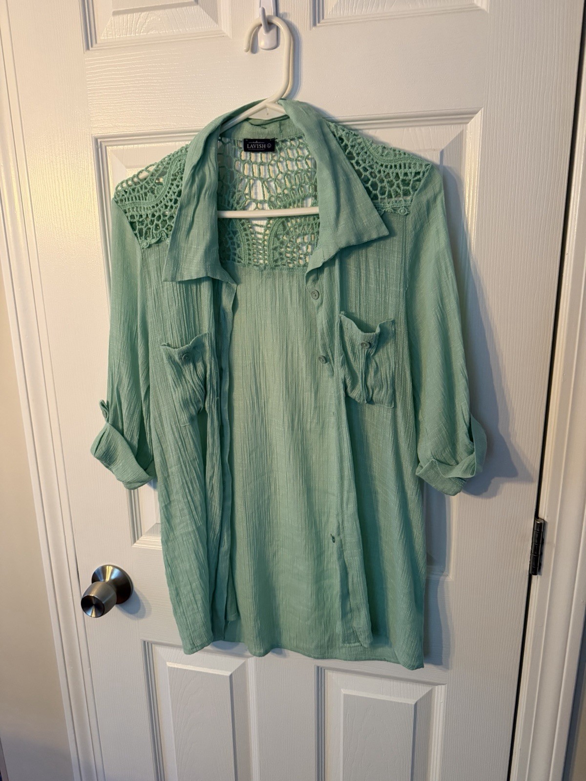 sea foam green blouse