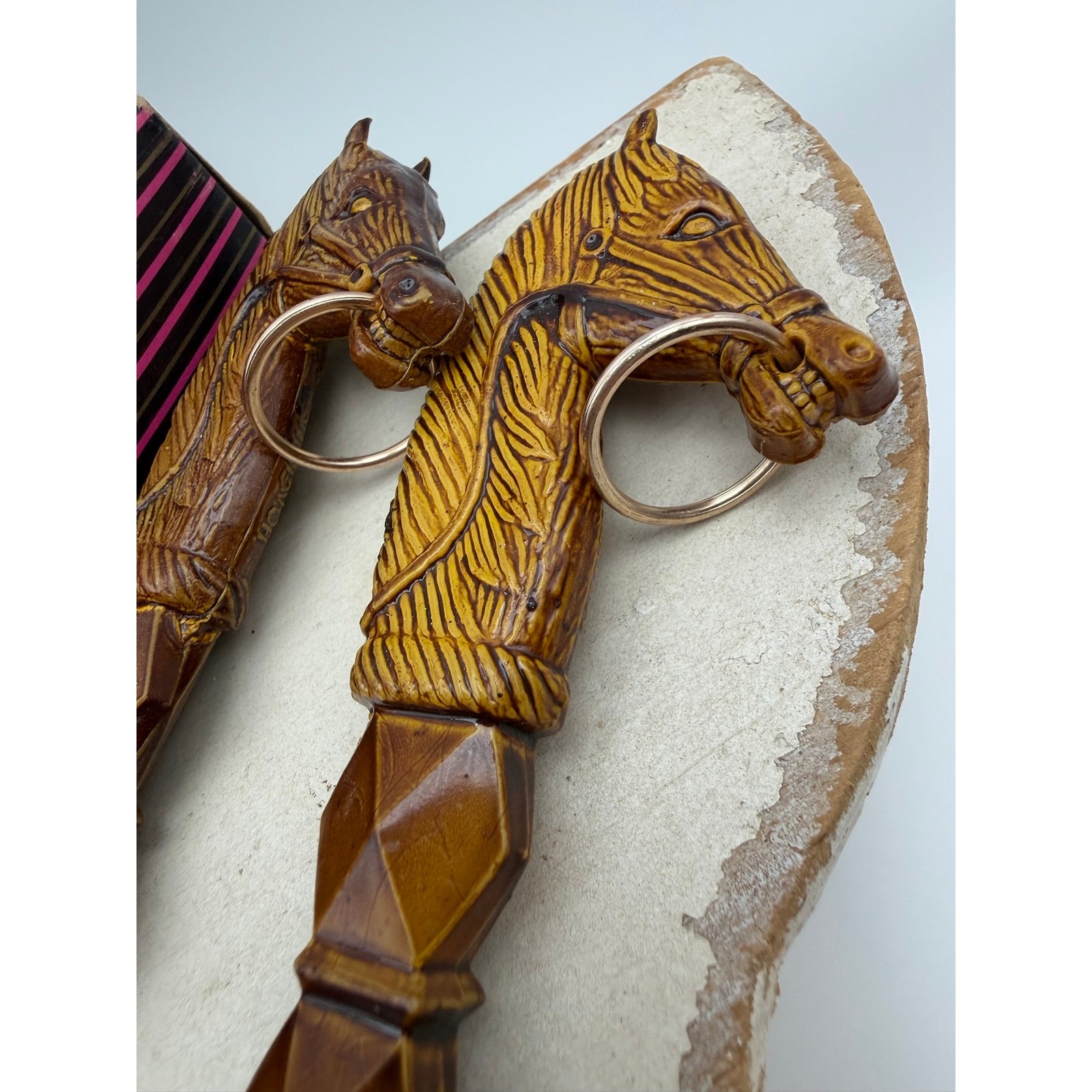 Vintage Mid-Century Modern Horse Head Brush, Shoehorn & Wall Plaque Boxed Set