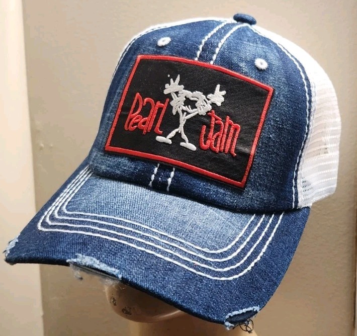 Pearl Jam Hat Distressed Blue Jean & White Mesh PEARL JAM HAT