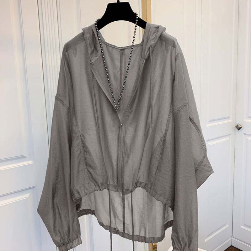 Womens Summer Sun-proof Hooded Jackets Coats Loose Breathable Lightweight Tops
