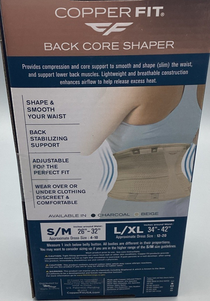 COPPER FIT CORE SHAPER SUPPORTS BACK Shapes waist S/M 26″-34″ Copper Infused New