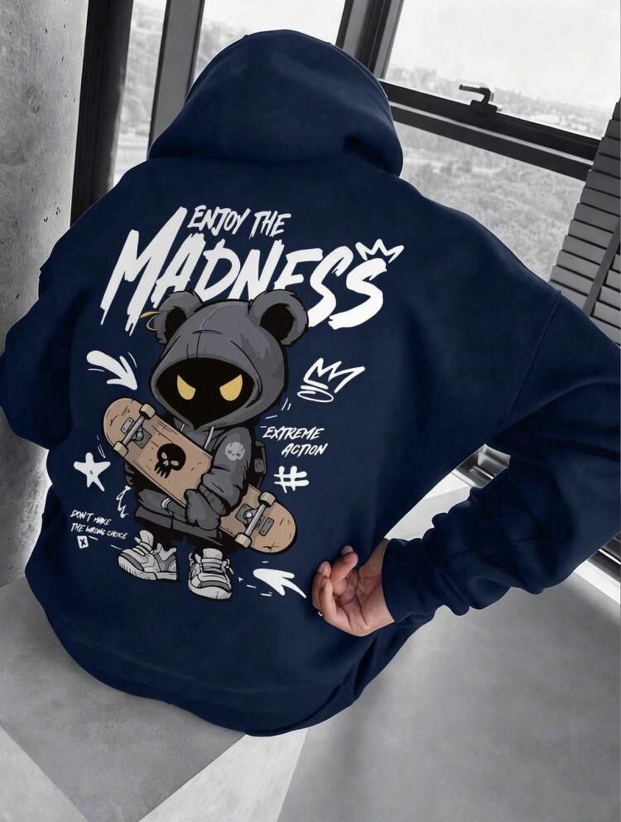 Graphic Hoodie Cartoon Print Drawstring Casual Streetwear Pullover Sweatshirt