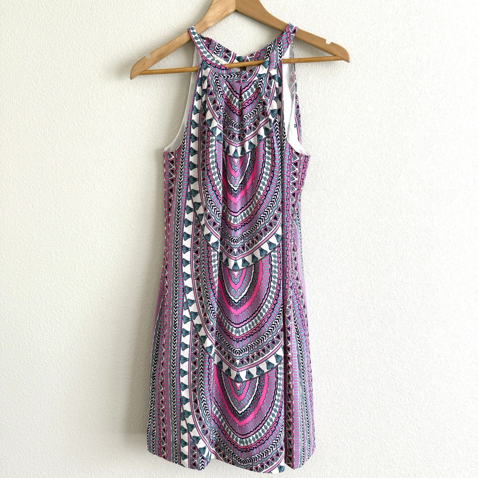 Britt Ryan Pink Geometric Tassel Mini Dress Womens Small Preppy Resortwear Beach