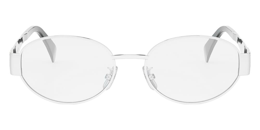 Celine CL50140U 016 Triomphe Metal Oval Silver Black Eyeglasses Clear AUTHENTIC