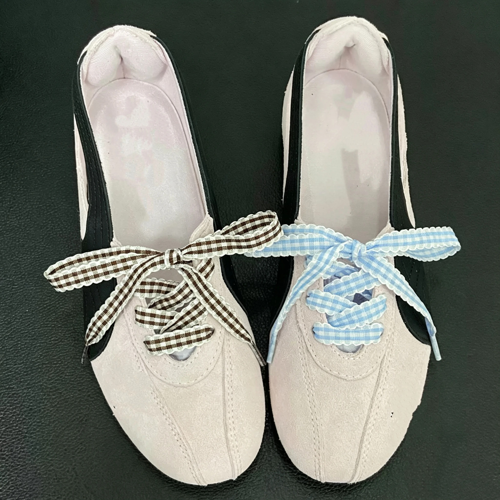 1 Pair 1cm Wide Ribbon Grid Flat Shoelaces Length 120cm Trendy DE Training Shoes
