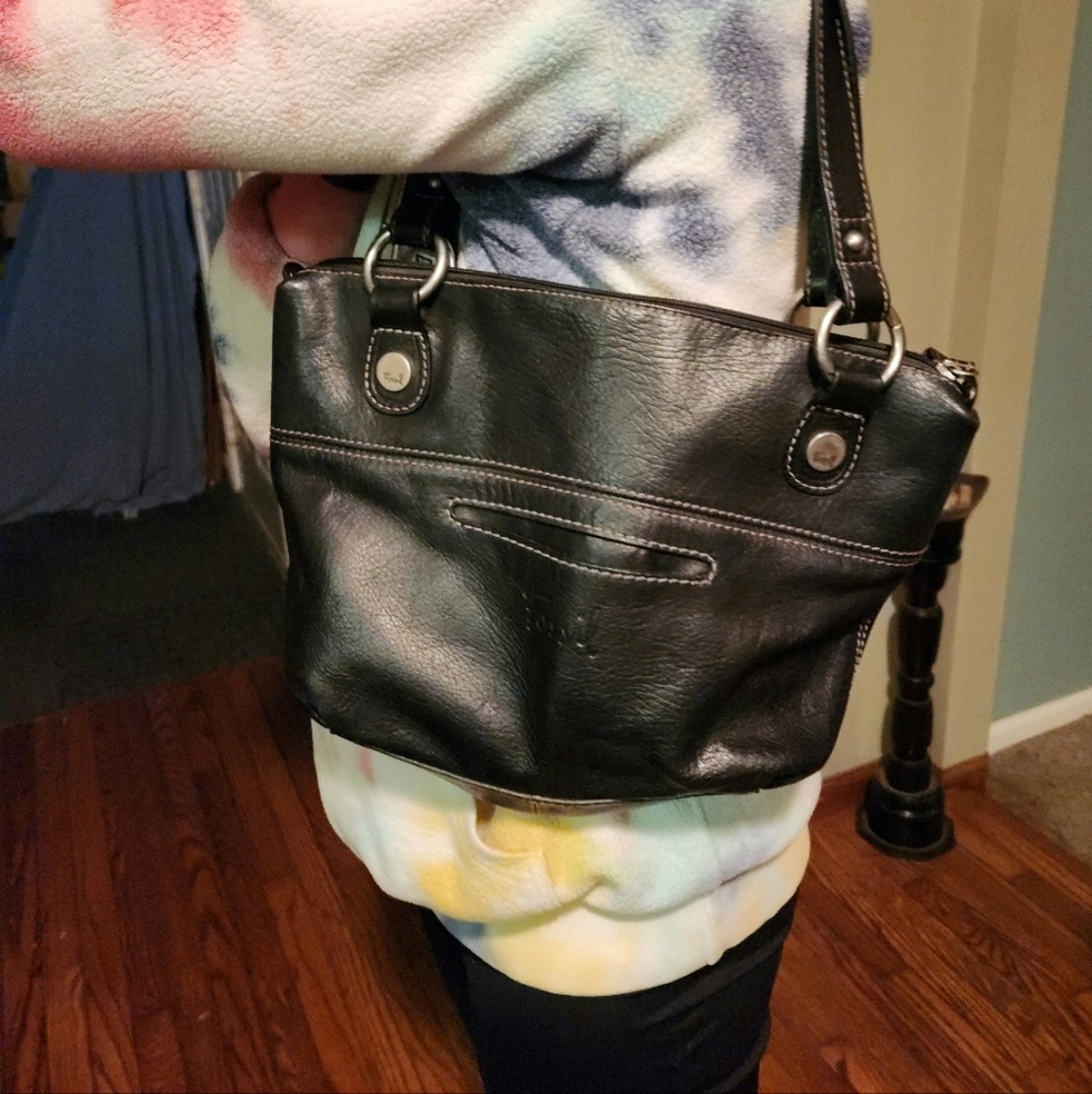 Fossil black leather shoulder bag