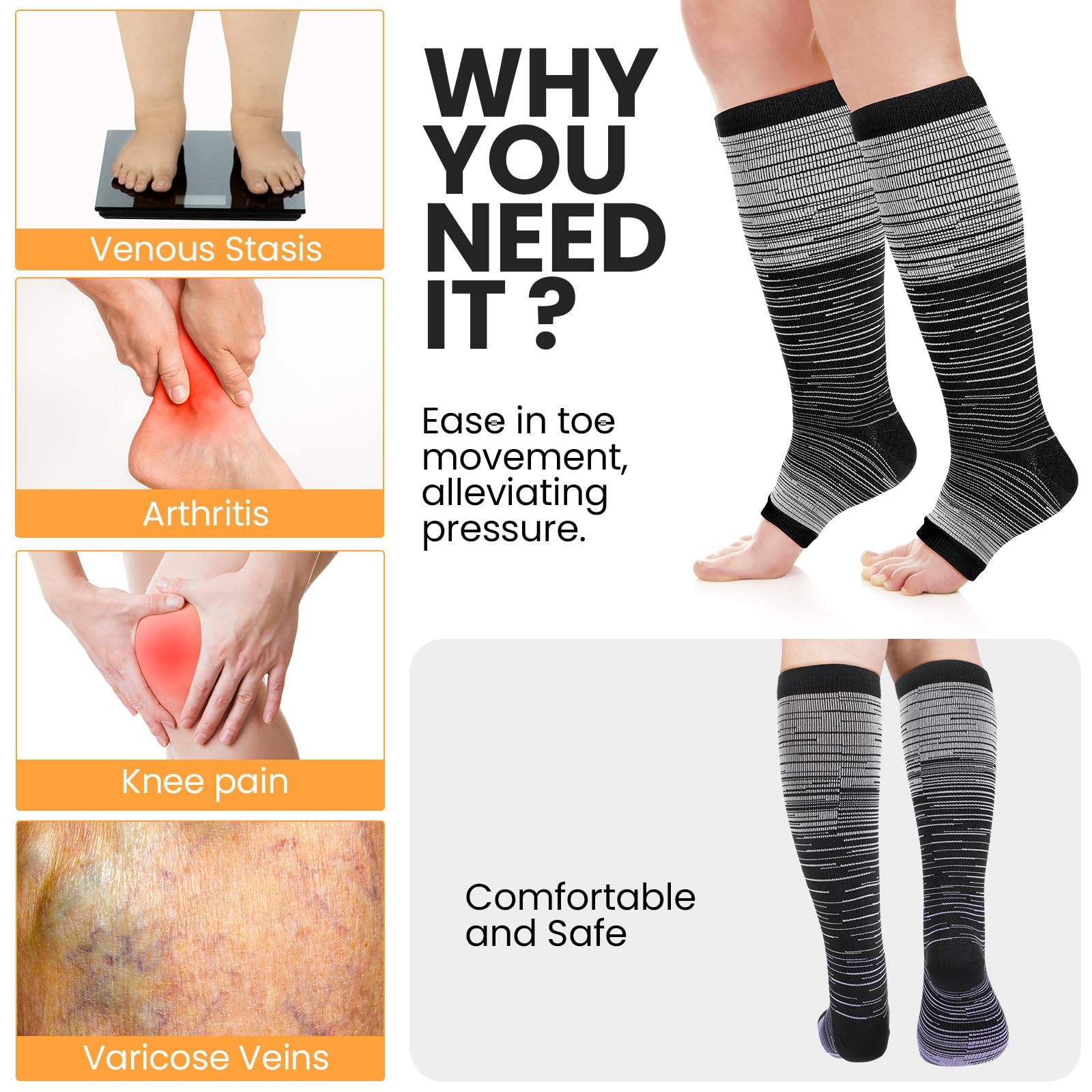 Croknit 8 Pairs Wide Calf Compression Socks X-Large 20-30 Mmhg for Women Men