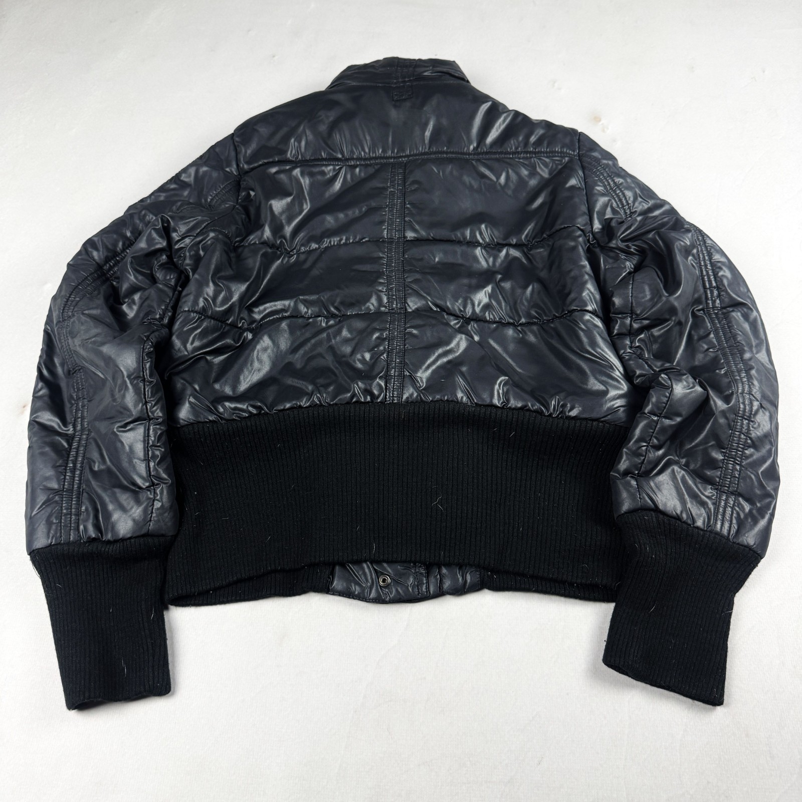 Womens Vintage Black Cropped Puffer Jacket Quilted Bubble Coat Y2K Streetwear