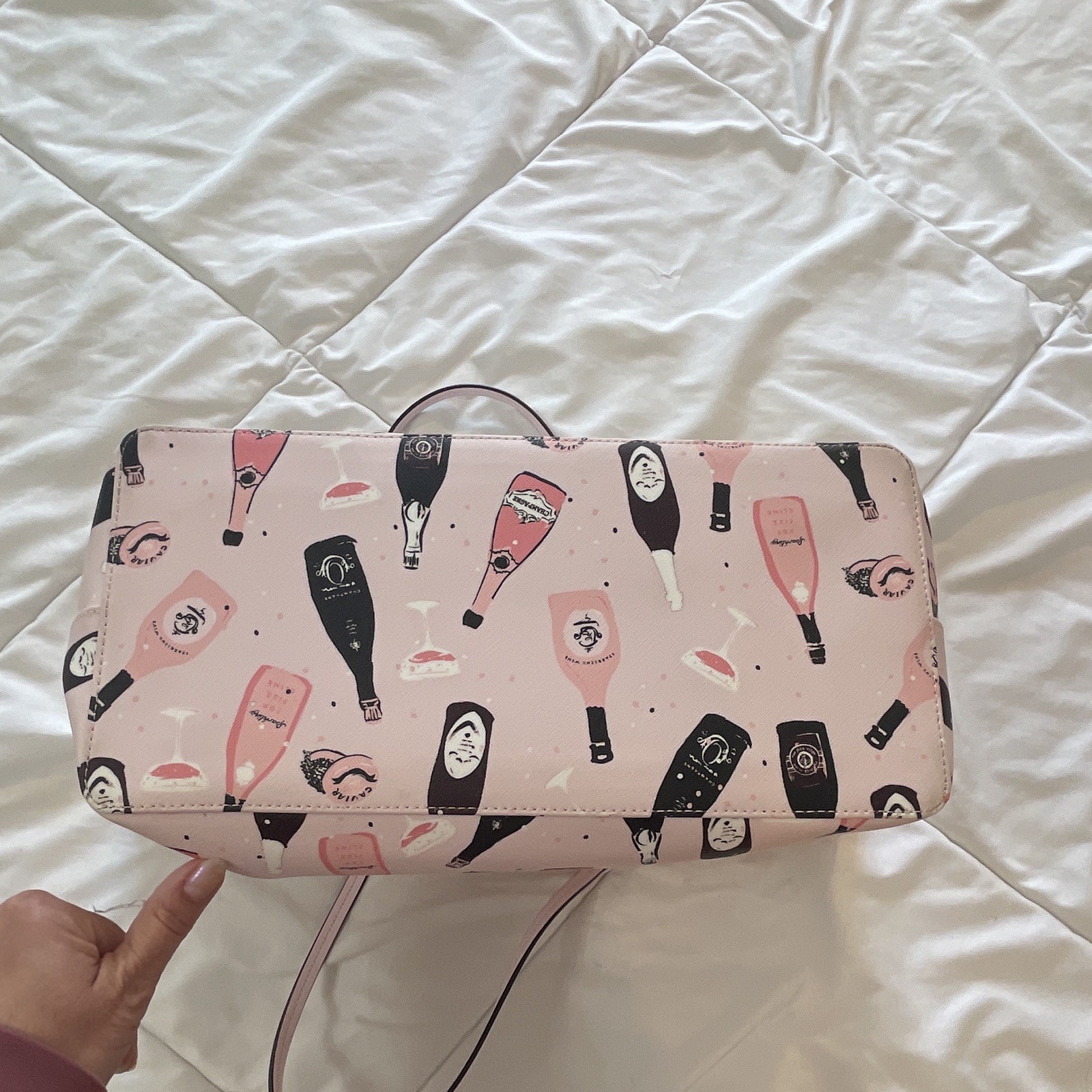 kate spade new york Large Pink Bottle Print Zip Tote w/ Pouch, Inner Pockets